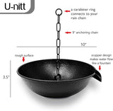 U-nitt 10" Spill Bowl Downspout Catch Basin for Rain Chain Anchoring & Stake | Rainwater Collection for Roof | Gutter Catch Basin | Good for Water Fountain & Birdbath | Black | Handles Heavy Rain