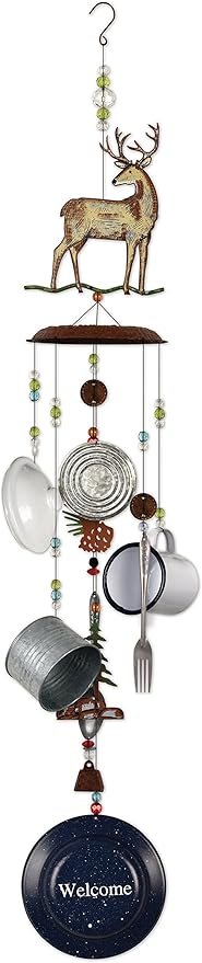 Sunset Vista Designs 14758 Deer and Dishes Metal Wind Chime, Galvanized