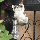 Resin Raccoon Garden Statue Solar Fence Lights Outdoor Hanging Decor Porch Tree Decorations Yard Ornaments Small Cute Figurines Funny Gifts for Women Men Lovers