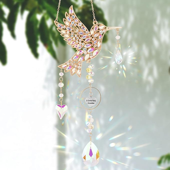 Hummingbird Gifts for Grandma, Hanging Window Sun Catchers for Outdoor Garden Decor, Hummingbird Decorations for Home, Mothers Day Birthday Grandma Nana Gifts