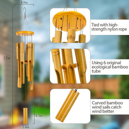 32-Inch Wooden Wind Chimes for Outside - Classic Zen Deep Tone for Relaxation, Patio, Garden, Home Outdoor or Indoor Decor