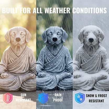 OLOMA Concrete Zen Dog Statue Heavy Solid Stone Garden Sculpture with Protective Resin Coating Weather Resistant Outdoor Indoor Decorative Accent for Landscape Design Feature