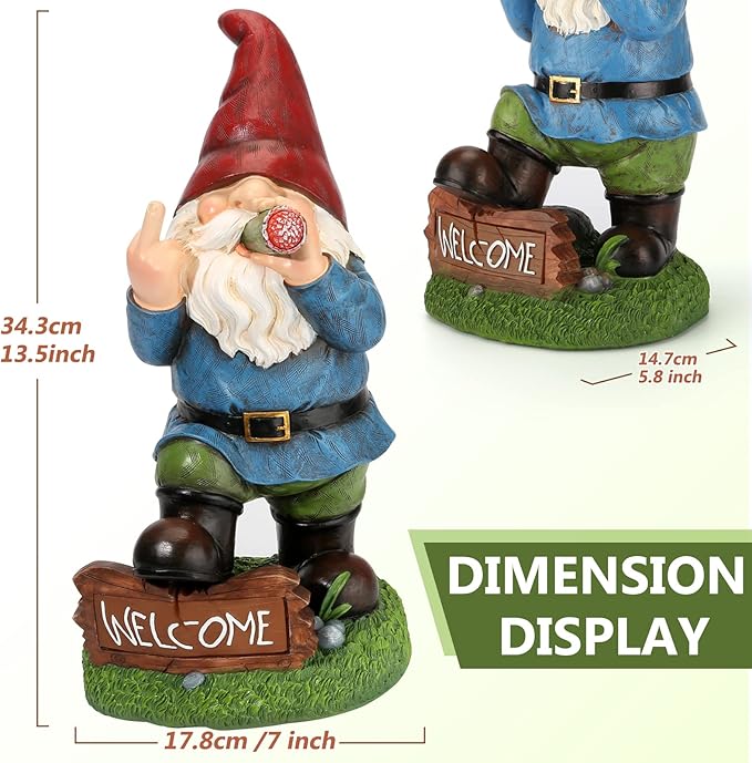 Panven Gnomes Garden Decor, 13.5" Tall Solar Large Inappropriate Funny Gifts Gnome Outdoor Statues for Yard, Patio, Lawn, Outside Naughty Gnome Garden Decorations Gift for Men Women