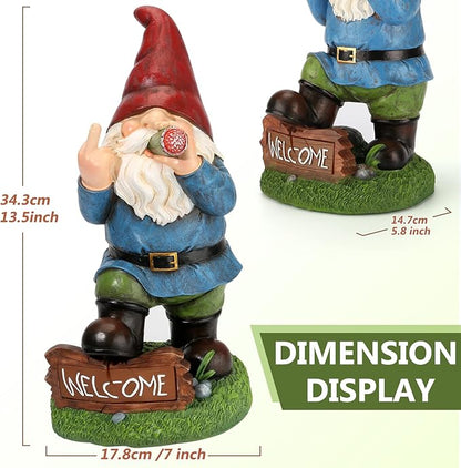Panven Gnomes Garden Decor, 13.5" Tall Solar Large Inappropriate Funny Gifts Gnome Outdoor Statues for Yard, Patio, Lawn, Outside Naughty Gnome Garden Decorations Gift for Men Women