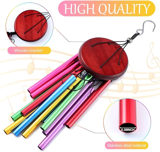 Wesiti 4 Pcs Colorful Wind Chimes with 12 Hollow Aluminum Alloy Tubes Deep Tone Metal Wind Chimes for Outside Large Wind Chimes for Home Patio Porch Backyard Garden, Decoration Meditation Yoga