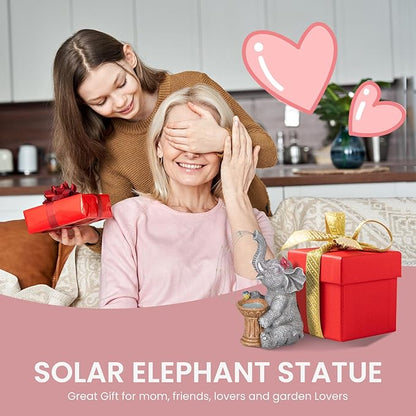 Solar Elephant Statue Garden Decor Outdoor, Garden Decoration with Led Lights, Mother' s Day Gifts for Mom, Birthday Gifts for Women, Garden Statue for Housewarming, Lawn, Yard, Patio