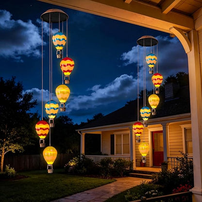 Topstor Hot Air Balloon Solar Wind Chimes for Outside - Outdoor Hanging Decor Gifts for Women Mom Grandma (Wavy)