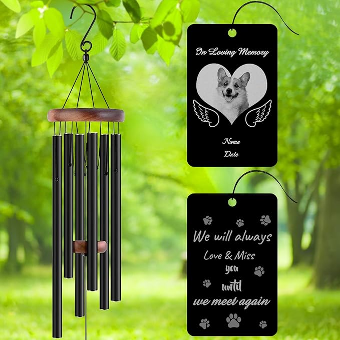 Personalized Custom Wind Chimes Memorial Engraved Gifts for Loss of Loved One Mother Dad Mom Dog Pet Customized Outdoor Sympathy Wind Chimes with Photo Text