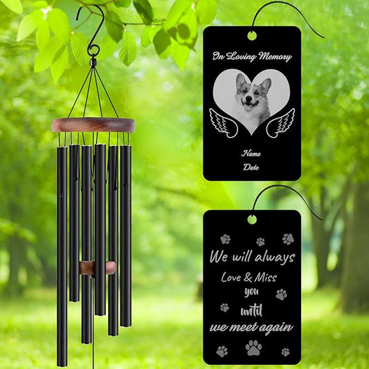 Personalized Custom Wind Chimes Memorial Engraved Gifts for Loss of Loved One Mother Dad Mom Dog Pet Customized Outdoor Sympathy Wind Chimes with Photo Text