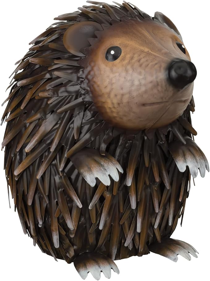 Regal Art & Gift Hedgehog Garder Statue 8 Inch - Decorative Outdoor Sculpture, Metal Decor for Patio, Porch & Garden Décor
