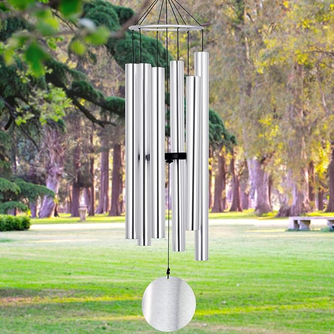 ASTARIN Premium 45-Inch Deep Tone Wind Chimes with 6 Metal Tubes - Elegant Memorial Chime for Mom, for Housewarming and Christmas Silver