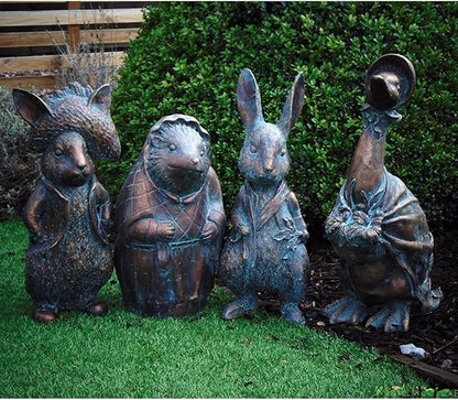 Beatrix Potter Ornament Set, Peter Rabbit, Jemima Puddle-Duck, Mrs Tiggy-Winkle, Benjamin Bunny, Hand Cast Stone Garden Statue Ornament, Outdoor Easter Decorations (Complete Set)