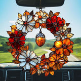 Autumn Floral Wreath Acrylic Suncatcher Stained Glass Effect Window Car Hanging Christmas Ornament Indoor Outdoor Decor Garden Sun Catcher Panel for Acrylic Suncatcher Lover for Women Mom Grandma