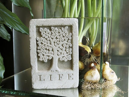 Carruth Studio, Tree of Life Wall Plaque Garden Statue Figurine, Original Sculpture Handcrafted in Stone, Artisan Made