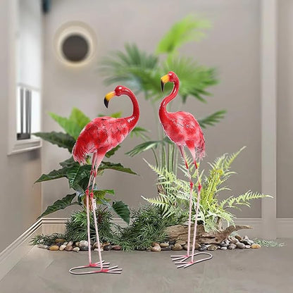 Flamingo Ornament,Flamingo Garden Statues and Sculptures,Metal Birds Yard Art Outdoor Statue, Red Pink Flamingo Lawn Ornaments for Home, Patio, Backyard Decor (2)