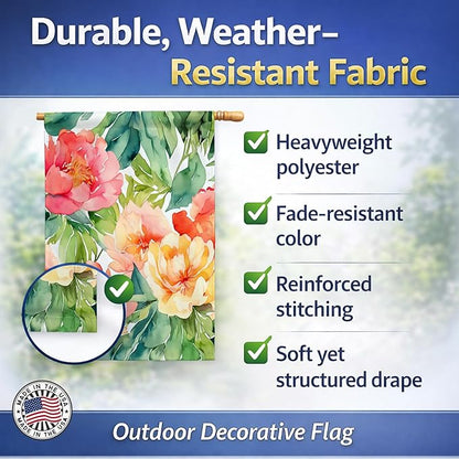 Caroline's Treasures Indiana Peonies in Watercolor House Flag Large Porch Sleeve Pole Decorative Outside Yard Banner Artwork Wall Hanging, Polyester, House Size, Multicolor