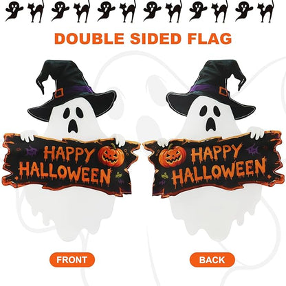 Halloween Ghost Garden Flags 12x18 Inch Double Sided, Happy Halloween Welcome Small Yard Flags for Outside, Farmhouse Front Porch Outdoor Fall Decor Holiday All Seasons Decoration
