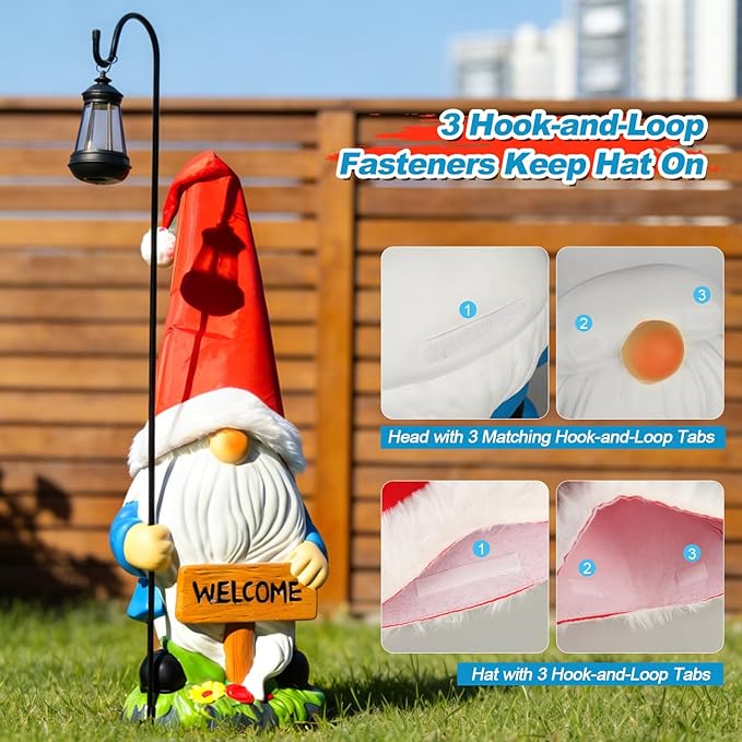 Enrichoice 39" Tall Large Garden Gnomes Outdoor with Solar Lantern, Weatherproof PVC Gnomes Decorations for Yard Statue with Ground Stake for Lawn, Pathway, Patio & Porch Decor (Excluding Battery)