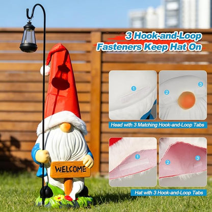 Enrichoice 39" Tall Large Garden Gnomes Outdoor with Solar Lantern, Weatherproof PVC Gnomes Decorations for Yard Statue with Ground Stake for Lawn, Pathway, Patio & Porch Decor (Excluding Battery)