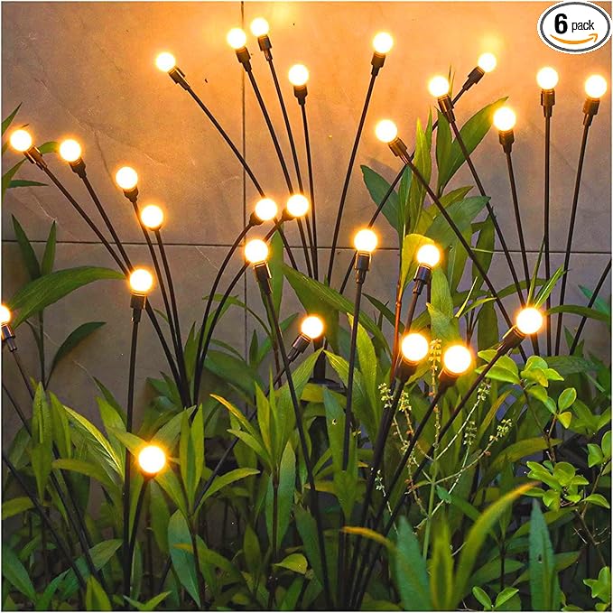 TONULAX Solar Garden Lights - Upgraded Solar Swaying Light, Sway by Wind, Outdoor Lights, Yard Patio Pathway Decoration, High Flexibility Iron Wire & Heavy Bulb Base, Warm White(6 Pack)