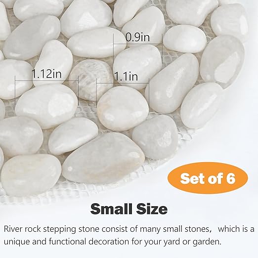 River Rock Stepping Stones Outdoor for Garden Walkway, 12 inch 6 Pcs Hexagon Shape Paver Step Stones Polished Pebble River Stone Mat for Yard Lawn Patio Pathway Walk Way - White