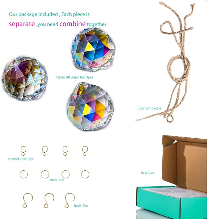Sun Catchers Hanging Crystals, 40mm AB Crystal Prism Chandelier Ball Suncatchers, Rainbow Maker Window Prisms Suncatcher, Home Decoration