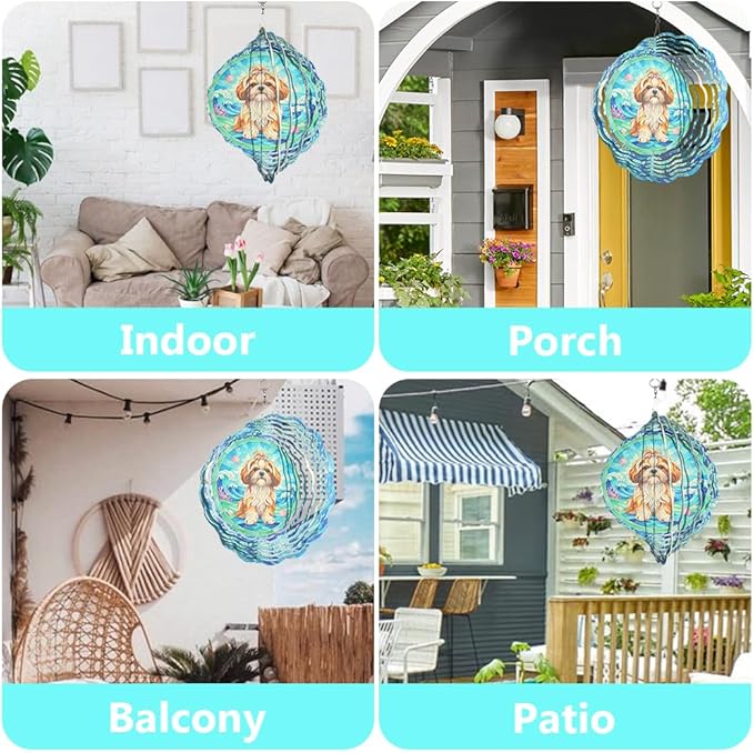 Shih Tzu Wind Spinner, Dog Wind Spinners, Wind Spinner Hanging for Outdoor & Indoor Décor, Unique Gifts for Yard Garden Decoration or Patio Décor (Shih Tzu 1)