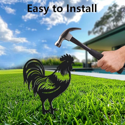 WADORN Chicken Metal Outdoor Statues Silhouette, Rooster Chicks Metal Decorative Garden Stakes Cute Rooster Silhouette Ornament Gift Animal Outdoor Decoration for Garden Backyard Patio Lawn Outdoor