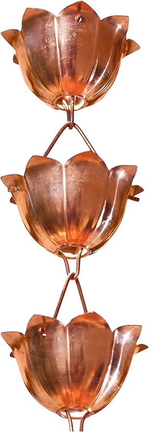 Monarch Rain Chains Pure Copper Lotus Cup Rain Chains for Gutters – 3 ft Extension Decorative Rainchain Outdoor Durable Heavy Duty Gutter Chain Downspout Replacement, Modern Rainchains for Outside