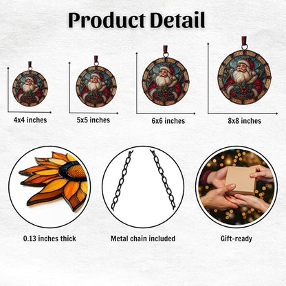 Santa Giving Presents Acrylic Suncatcher Stained Glass Effect Window Car Hanging Christmas Ornament Indoor Outdoor Decor Garden Sun Catcher Panel for Women Mom Grandma