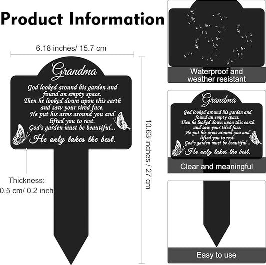 Roowest Cemetery Grave Decorations Acrylic Memorial Stakes Grave Stake Markers Sympathy Garden Plaque Waterproof Remembrance Sympathy Gift for Cemetery Graveside Outdoors Yard(Grandmother)