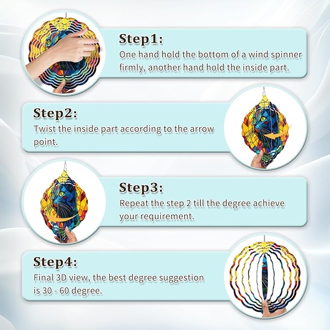 Cat Wind Spinners Outdoor, Hanging Wind Spinner for Garden Decoration, 8 inch 3D Stainless Steel Metal Wind Sculpture for Indoor/Outdoor Decor