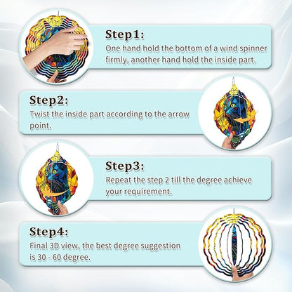Cat Wind Spinners Outdoor, Hanging Wind Spinner for Garden Decoration, 8 inch 3D Stainless Steel Metal Wind Sculpture for Indoor/Outdoor Decor