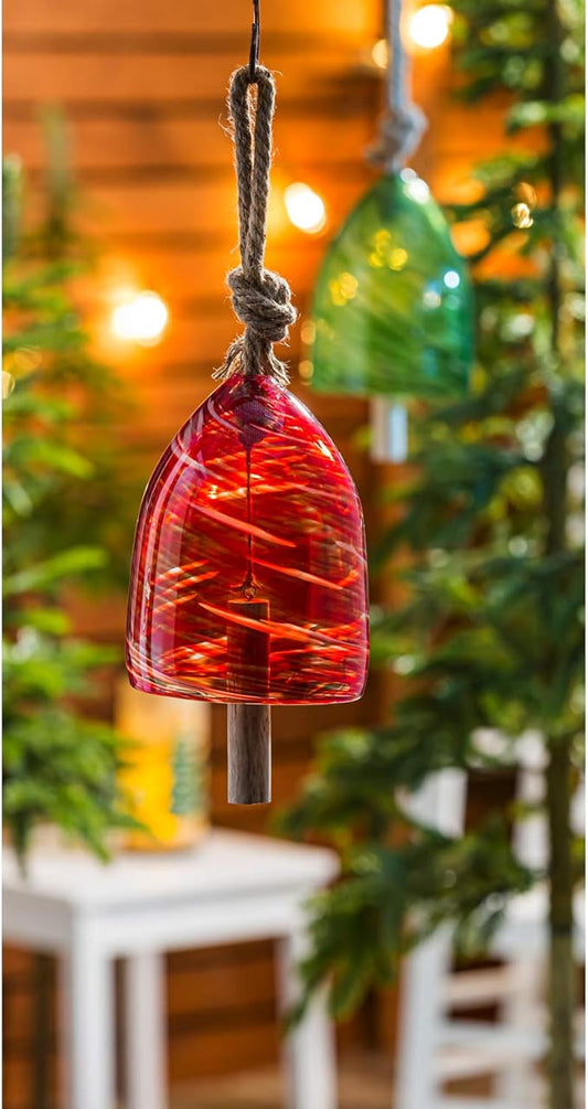 Evergreen Garden Beautiful Decorative Art Glass Speckle Red Bell Wind Chime - 6 x 6 x 8 Inches Fade and Weather Resistant Indoor/Outdoor Decoration for Homes, Yards and Gardens
