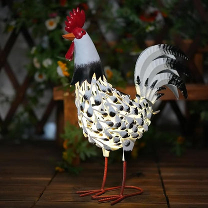 HONGLAND Metal Rooster Yard Decor,16" Solar Chicken Garden Statues Outdoor,Farm Animals Lawn Decorative Ornaments Outside for Home Patio Backyard Landscape
