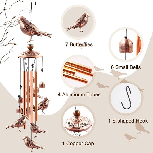 Wind Chimes Outdoor Clearance, Ukulork Birds Aluminum Tube Windchime with S Hook,Patio Garden Decor, Housewarming Gift.