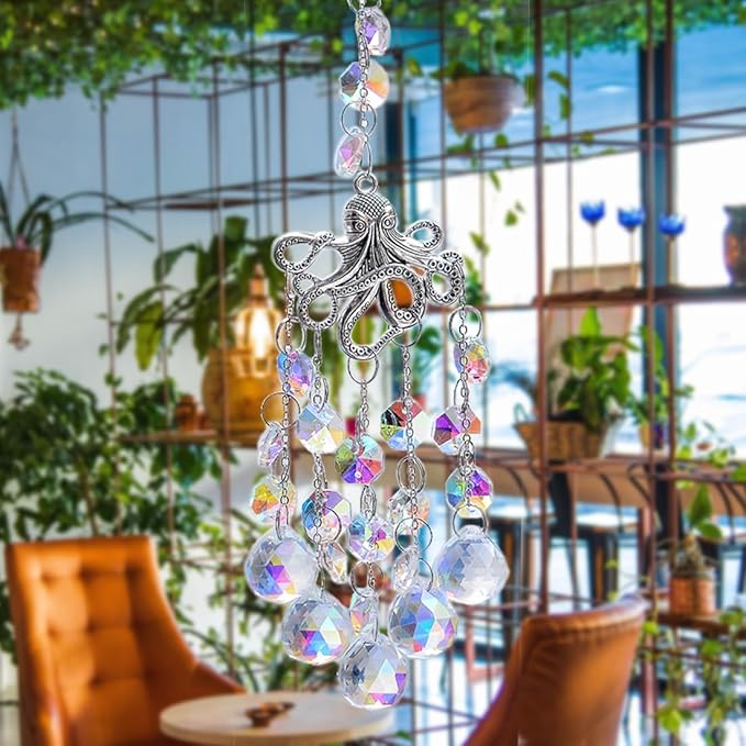 SUNCATCHER with Crystals, Octopus Suncatchers for Window AB Chandelier Beads Crystal prisms, Sun Catcher Gifts for Any Occasion as a Present