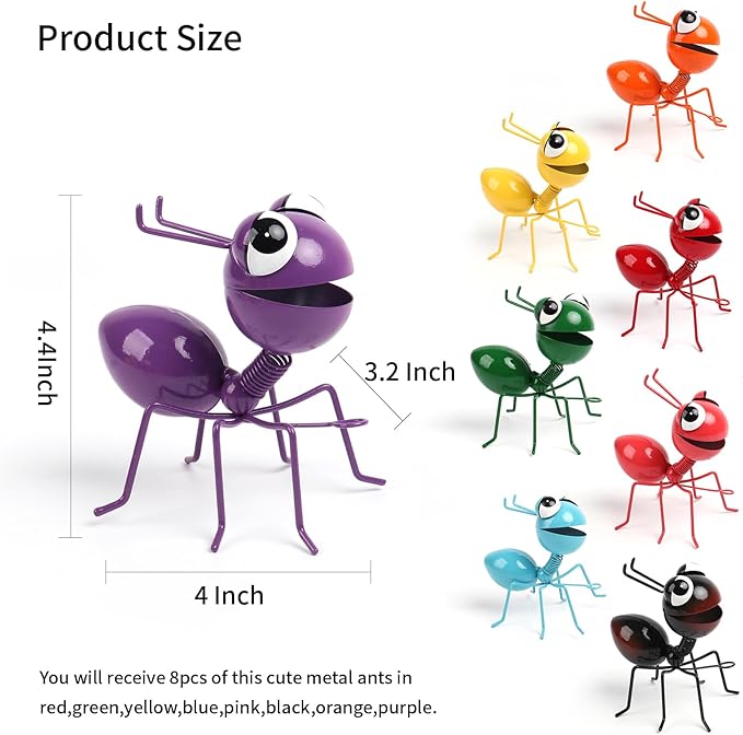 Cruis Cuka Metal Yard Art Garden Decor for Outside Cute Ants Yard Decorations Outdoor Lawn Ornaments Backyard Gifts for Mom - Set of 8