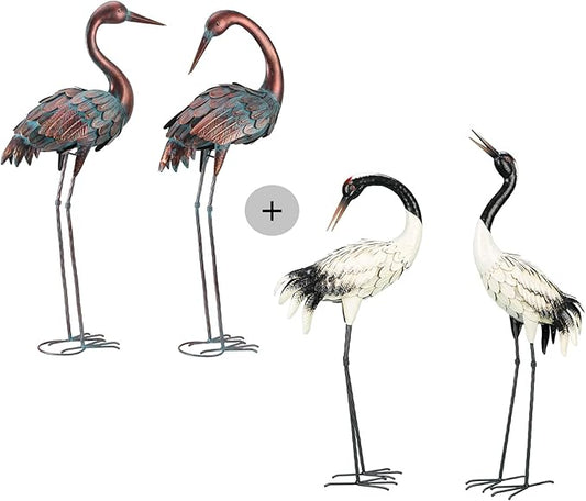 chisheen Crane Garden Statues Outdoor Metal Heron Yard Art Bird Sculpture for Lawn Patio Large Size