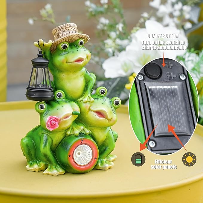 Joint Honglin Solar Frog Family Garden Statue Figurines with Lantern & LED Light – Cute Solar Yard Decor for Lawn, Patio & Outdoor Pathway(Family Frogs)