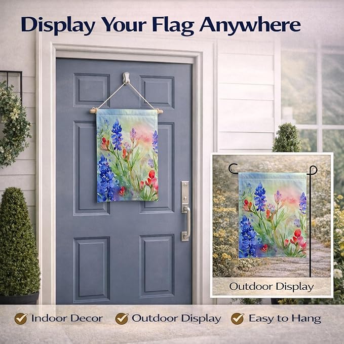 Caroline's Treasures Texas Bluebonnets in Watercolor Garden Flag Mailbox Flag Decorative Yard Flag Banner Outside Patio Artwork Yard Flower Beds, Garden Size, Multicolor