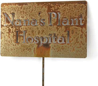 Classic Metal Garden Markers Clearance Items 20 to 33 Inches Tall (Nana's Plant Hospital 23", Naturally Rusted)
