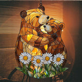 Cute Lovely Mother Bear Acrylic Suncatcher Stained Glass Effect Window Car Hanging Christmas Ornament Indoor Outdoor Decor Garden Sun Catcher Panel for Bear Lover for Women Mom Grandma