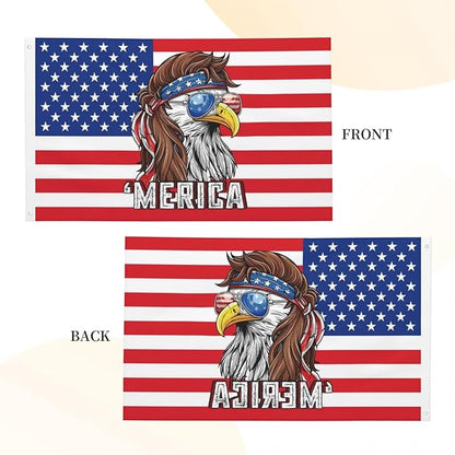 Eagle Mullet Merica Flag – 3x5 Ft Outdoor/Indoor Durable Polyester Funny 4th of July Patriotic Banner Vivid Color Fade Resistant-Sided with Brass Grommets – Bald Eagle American Banner Décor