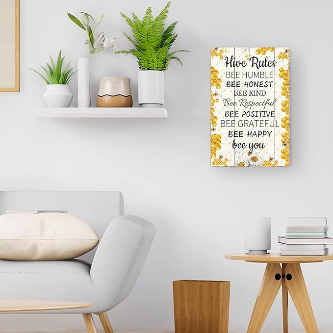 Cusde Hive Rules Metal Tin Sign Bee Humble Retro Decor Bee Honest Wall Decor Bee Kind Honey Decoration Vintage Wall Art for House Cabin Yard Backyard Outdoor Poster Gifts 12x8 Inches