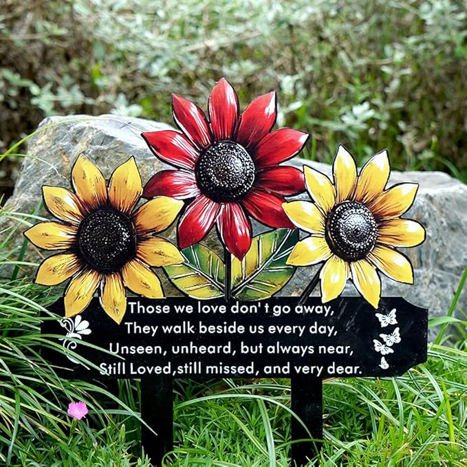Christmas Grave Decorations for Cemetery, Sunflower Metal Memorial Garden Stakes for Mom Dad Pet, Outdoor Sympathy Gift Stakes (Sunflower)