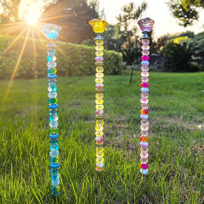 255Pcs Fairy Garden Accessories Outdoor Kit for Different Holidays, 12IN Fairy Wand Garden Stake Beads Kits with 225 Large Hole Beads, Beaded Garden Stake Kit (Crystal Flower)