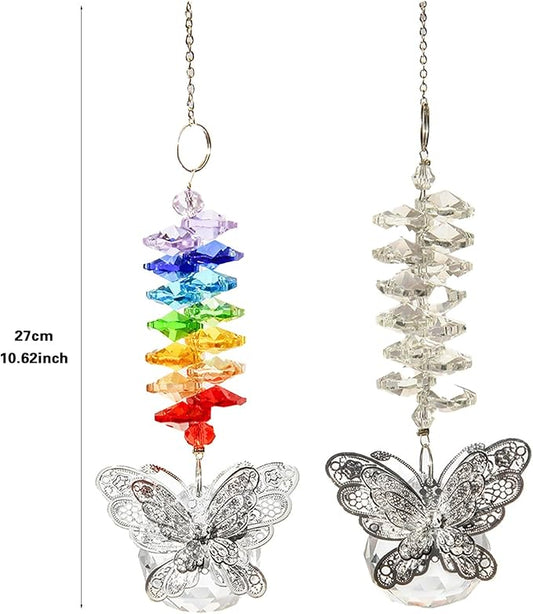 Crystal Sun Catchers Indoor Window Colorful & Clear Butterfly Faceted Wind Chime with Rainbow Refractions(Clear)