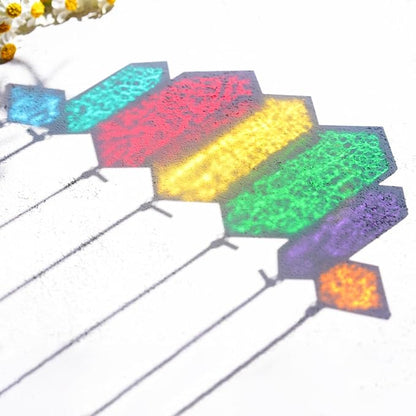 HDCRYSTALGIFTS Set 7 Sun Catchers Stained Glass Decor Gift,Stained Glass Window Hanging Suncatchers with Hooks Rainbow Maker Home Garden Glass Ornaments for Christmas Tree