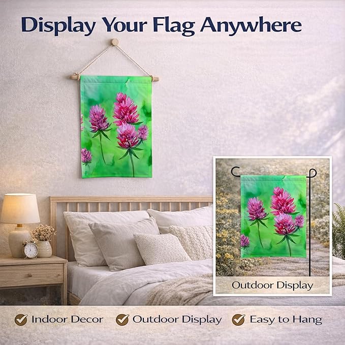 Caroline's Treasures Vermont Red Clover in Watercolor Garden Flag Mailbox Flag Decorative Yard Flag Banner Outside Patio Artwork Yard Flower Beds, Garden Size, Multicolor
